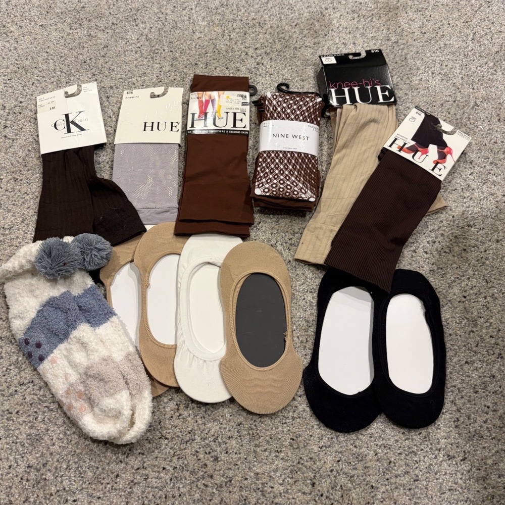 Women's Socks Knee High Trouser No Show lot HUE Calvin Klein Nine West Brown Tan